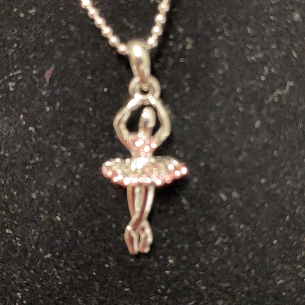 Cookie Lee kids ballerina necklace silver tone